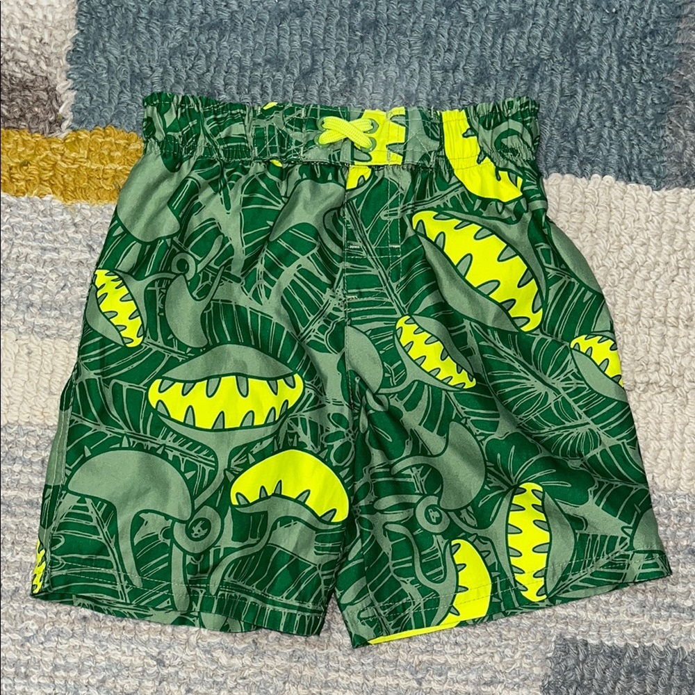 Green and Neon Yellow Leaf Swim Trunk 5T